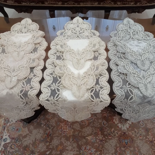 رومیزی کریستال دوزی مخمل دانتل سه تکه ترک طرح گندمی