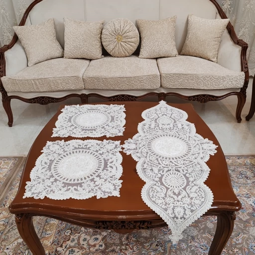 رومیزی مخمل دانتل جدید سه تکه طرح کیمیا