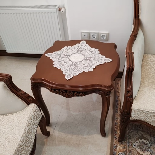 رومیزی مخمل دانتل بیضی مربع سه تکه طرح آنتیک جدید