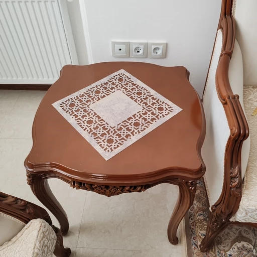 رومیزی مربع پتینه لیزری سه تکه طرح اسلیمی جدید