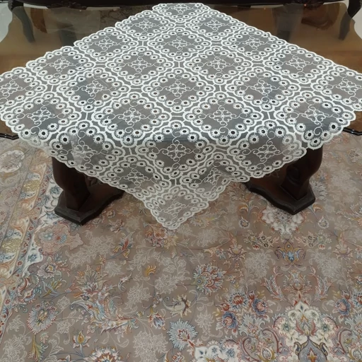 رومیزی روپشتی مربع حریر گیپور جدید گل گرد