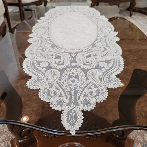 رانر غذاخوری مخمل دانتل 132 سانتی طرح آنتیک جدید