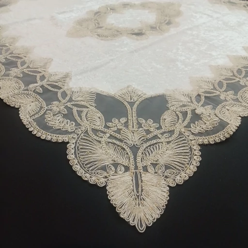 سرویس رومیزی مخمل دانتل ترک طرح گندمی 5 تکه مربع دار