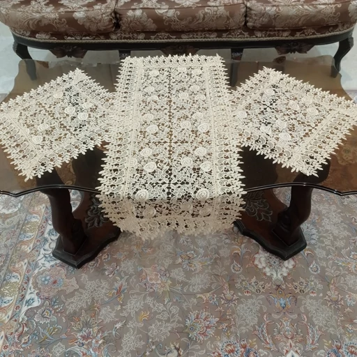 رومیزی مستطیل گیپور تمام ابریشم سه تکه