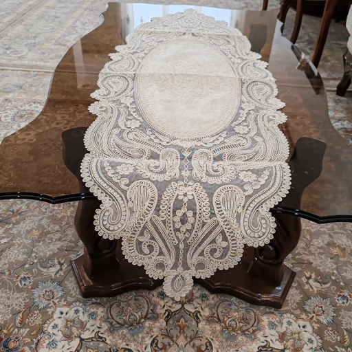 سرویس رومیزی پنج تکه دانتل مخمل طرح آنتیک