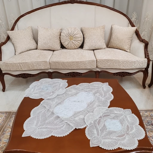 رومیزی مخمل دانتل جدید سه تکه مدل زیتون