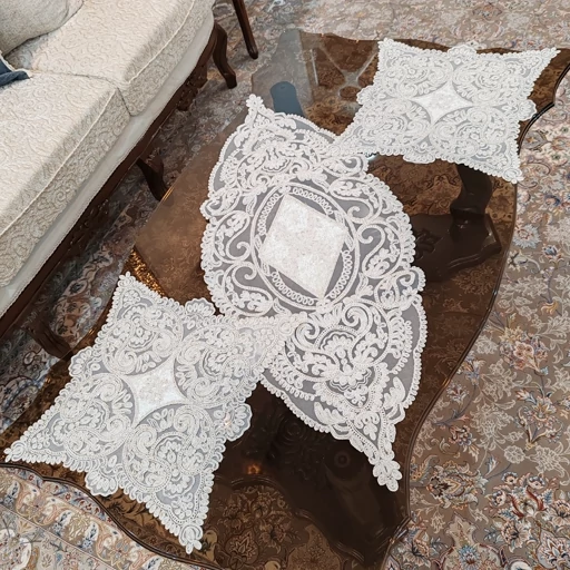 رومیزی دانتل مخمل سه تکه جدید طرح آسنا