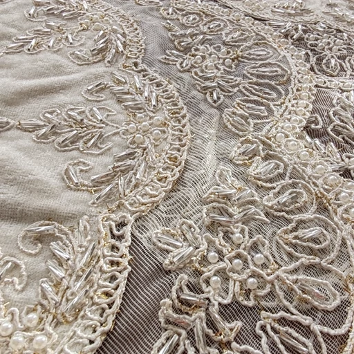 رومیزی گرد دانتل مخمل سه تکه ملیله و مروارید دوزی طرح نگین