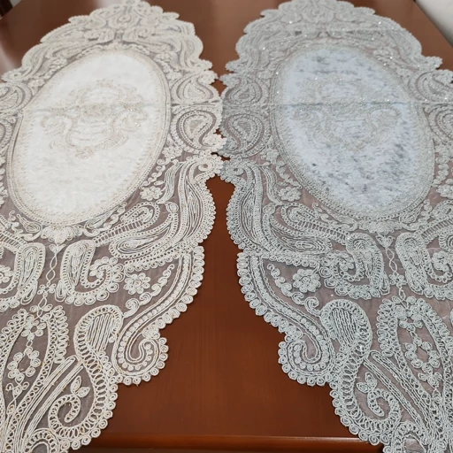 سرویس رومیزی پنج تکه دانتل مخمل طرح آنتیک