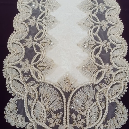 رانر غذاخوری کریستال دوزی مخمل دانتل ترک گندمی