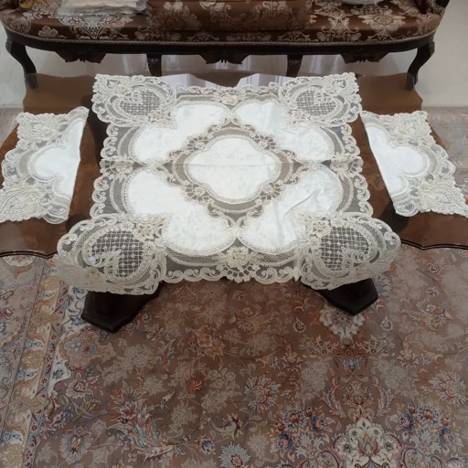 رومیزی مربع مخمل دانتل ترک سه تکه طرح نارین