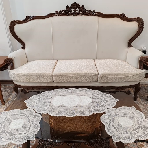 رومیزی مخمل دانتل جدید سه تکه مدل زیتون