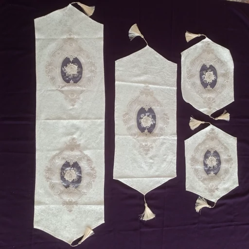 سرویس رومیزی مخمل دانتل جدید طرح گل برجسته 4 تکه