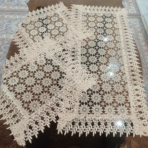 رومیزی مستطیل گیپور تمام ابریشم سه تکه