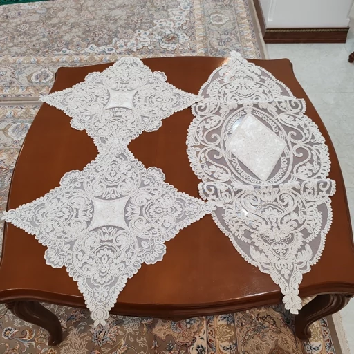 رومیزی دانتل مخمل سه تکه جدید طرح آسنا