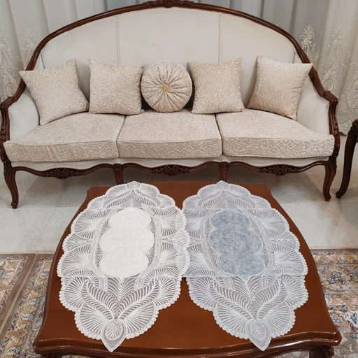 رومیزی مخمل دانتل جدید سه تکه مدل زیتون