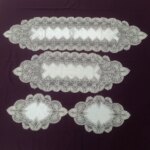 رومیزی چهار تکه مخمل دانتل ترک طرح گندمی