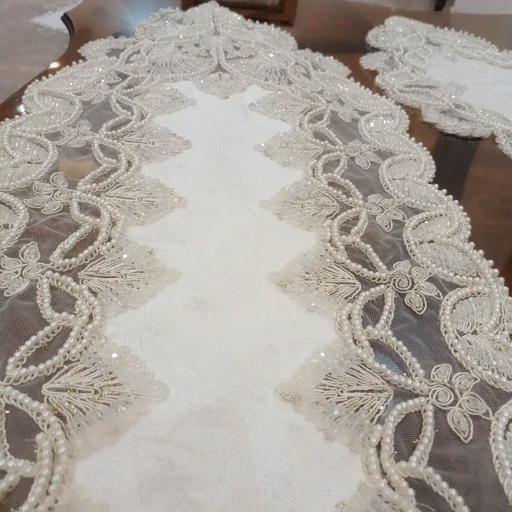 رومیزی کریستال دوزی مخمل دانتل سه تکه ترک طرح گندمی