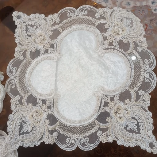 رومیزی مربع مخمل دانتل ترک سه تکه طرح نارین