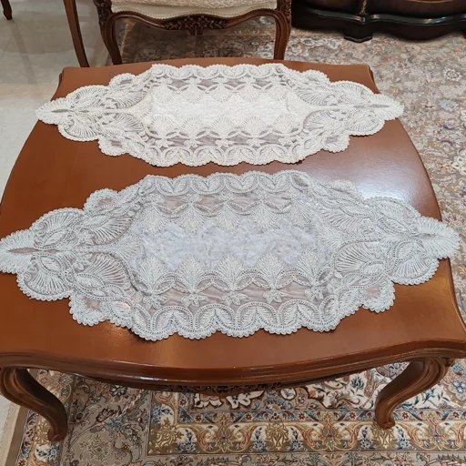 رومیزی مخمل دانتل ملیله دوزی طرح کاج سه تکه