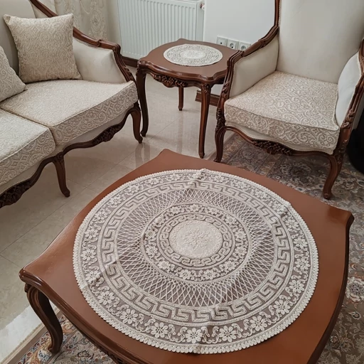 رومیزی گرد مخمل دانتل بزرگ سه تکه مدل ورساچه