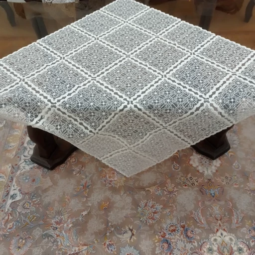 رومیزی روپشتی مربع حریر گیپور جدید طرح حصیری