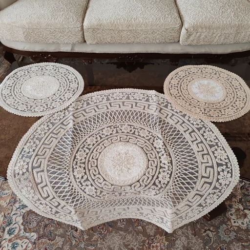 رومیزی گرد مخمل دانتل بزرگ سه تکه مدل ورساچه