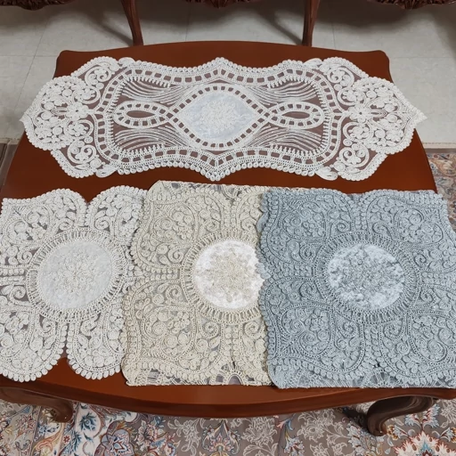 رومیزی مخمل دانتل بیضی مربع جدید طرح گوشواره