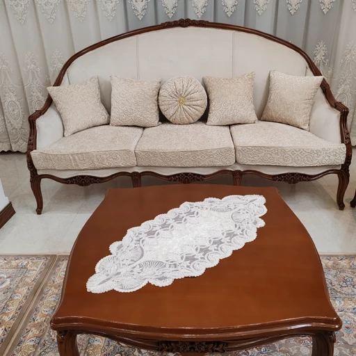 رومیزی مخمل دانتل ملیله دوزی طرح کاج سه تکه