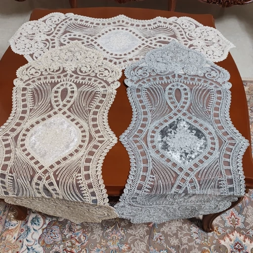 رومیزی مخمل دانتل بیضی مربع جدید طرح گوشواره