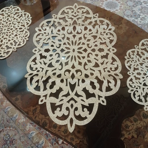 رومیزی بیضی چرم اکلیلی سه تکه مدل بهار درشت جدید