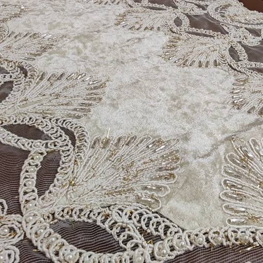 رومیزی مخمل دانتل ملیله دوزی طرح کاج سه تکه