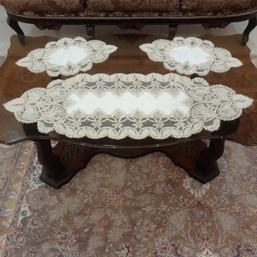 رومیزی کریستال دوزی مخمل دانتل سه تکه ترک طرح گندمی