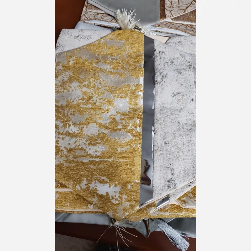 رومیزی مخمل پتینه ترکیبی 4 تکه با چرم طلایی