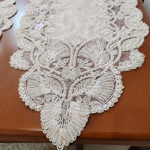 سرویس رومیزی پنج تکه ملیله دوزی مخمل دانتل گندمی