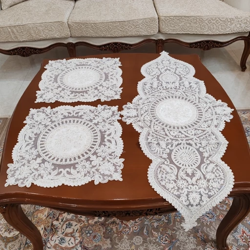 رومیزی مخمل دانتل جدید سه تکه طرح کیمیا