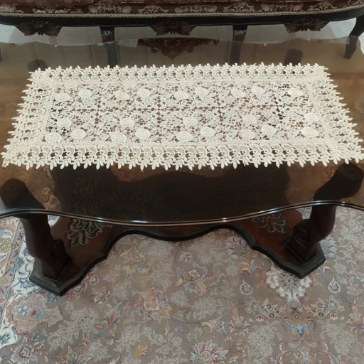 رومیزی مستطیل گیپور تمام ابریشم سه تکه