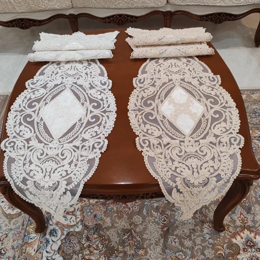 رومیزی دانتل مخمل سه تکه جدید طرح آسنا