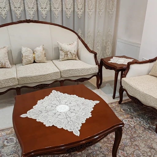 رومیزی مربع سه تکه طرح لاله ایرانی 57 سانت