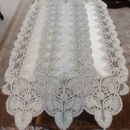 رانر غذاخوری کریستال دوزی مخمل دانتل ترک گندمی