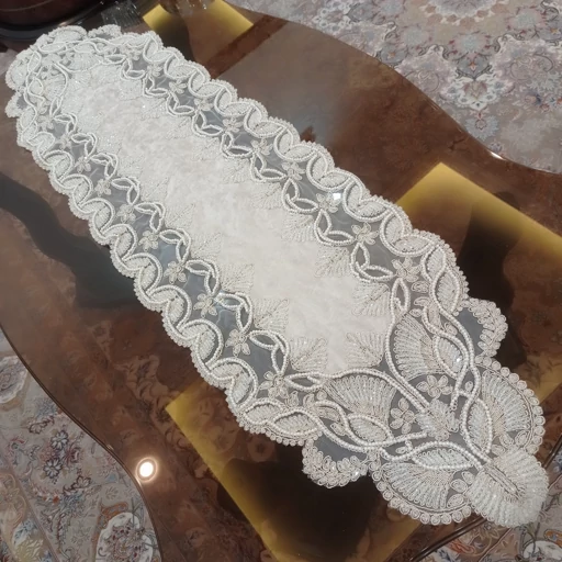 رانر غذاخوری کریستال دوزی مخمل دانتل ترک گندمی