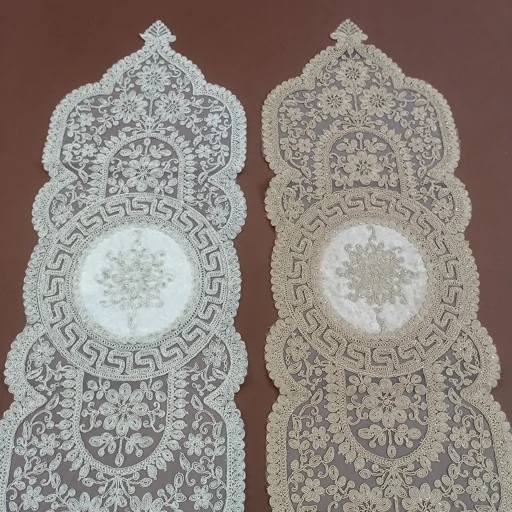 رومیزی بیضی دانتل مخمل سه تکه مدل ورساچه درجه یک