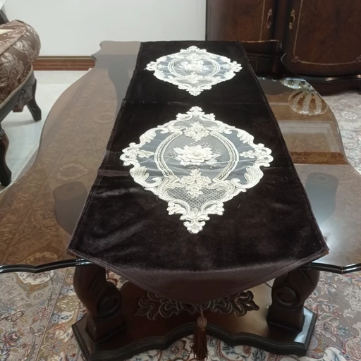 سرویس رومیزی مخمل دانتل جدید طرح گل برجسته 4 تکه