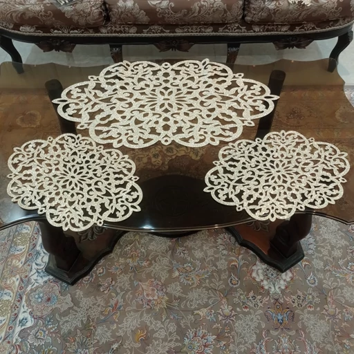 رومیزی بیضی چرم اکلیلی سه تکه مدل بهار درشت جدید