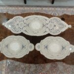 رومیزی بیضی مخمل دانتل ترک سه تکه طرح گندمک