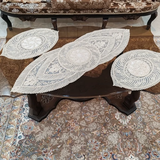 رومیزی دانتل مخمل سه تکه بیضی طرح آبشار