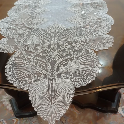 رومیزی چهار تکه مخمل دانتل ترک طرح گندمی