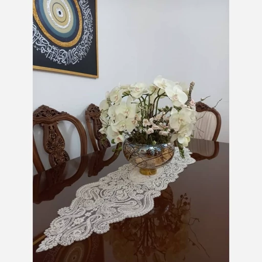 رانر غذاخوری دانتل مخمل شش نفره طرح لاله