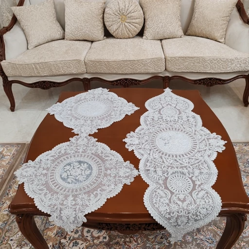 رومیزی مخمل دانتل جدید سه تکه طرح کیمیا