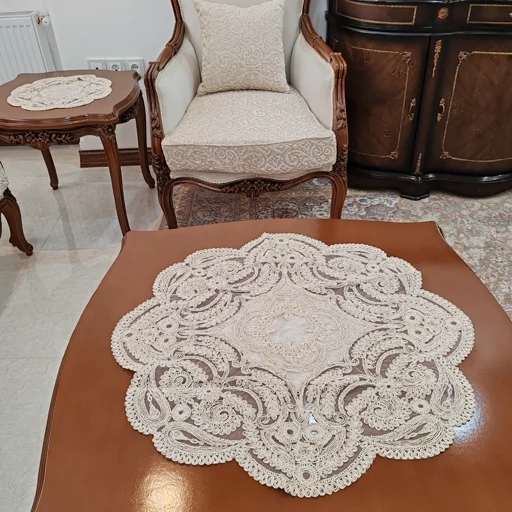 رومیزی گرد دانتل مخمل ترک سه تکه طرح کینگ